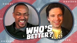 Anthony Mackie and Sebastian Stan Play WHO’S BETTER Sam vs Bucky  Falcon and the Winter Soldier