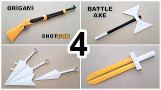 04 İnanılmaz Origami Ninja Silahları  Kunai  Axe  Sword  Shotgun