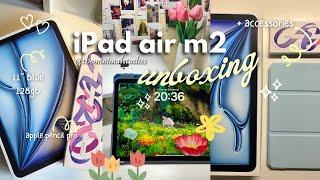  iPad Air m2 2024 🩵 & Apple Pencil Pro unboxing ️  blue 128gb 11  accessories 