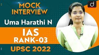 Uma Harathi N Rank-03  UPSC CSE 2022  English Medium  Mock Interview  Drishti IAS English