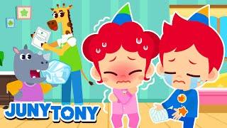 JunyTony Are Feeling Sick   Which Animals Came to Visit?  Sick Song  Kids Songs  JunyTony