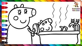 Dibuja y Colorea A Peppa Pig En El Baño  Dibujos Para Niños