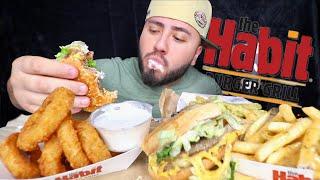 MUKBANG ONION RINGS DBL CHEESE BURGER GARLIC PARM FRIES THE HABIT BURGER • EATING SHOW