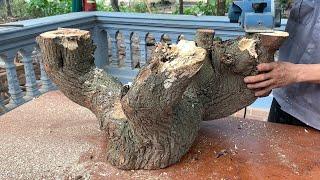 Amazing Idea Of Recycling Wood From Dry Stump Removed  Build Outdoor Wooden Table For Garden - DIY