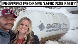 Prepped Bobtail Propane Tank For Paint... Very Carefully