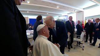 Pope greets Biden Modi at G7 roundtable   VOA News