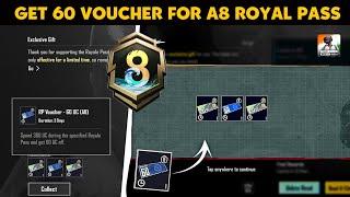 Get 60 Uc RP Voucher For A8 Royal Pass In Bgmi  How To Get 60 Uc RP Voucher In Bgmi