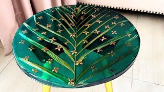 Resin Art Tutorial Amazing Green Table Made from Flowers and Epoxy Resin.