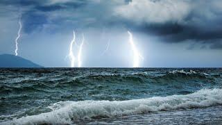 OCEAN WAVES RAIN with THUNDER  WHITE NOISE ️ Sleep Relaxation Meditation Study