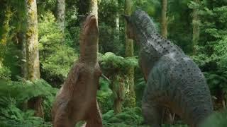 Carnotaurus and Gigantoraptor dancing Walk the Dinosaur