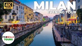 Milan Grand Canal Evening Walk - 4K 60fps with Captions Naviglio Grande