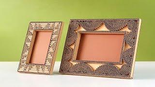 How to create beautiful photo frame only using cardboard  easy homemade DIY