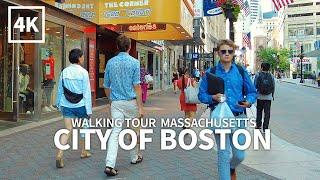 4K BOSTON TRAVEL - Walking Tour Downtown Boston Washington Street & State Street Massachusetts