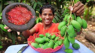 Eating Sour Green Mango With Chili Salt and Pepper