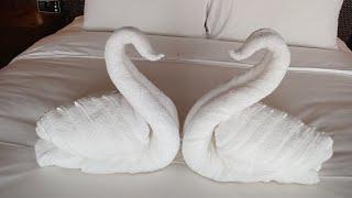 Towel folding swanhousekeeping towel artbeautiful bed decoration hotelswan art#RB LOVE#youtube
