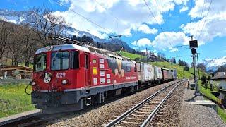 4K  Samedan - Zernez - Landquart freight car view cab ride Switzerland 05.2021