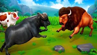 Big Fat Cow Rescue Angry Bison Attacks Cow  Buffalo to Save Cows  Animal Rescue 2024 Cartoons