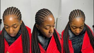 FEED-IN BRAIDS TUTORIAL  Straight Back Feed In Braids For Beginners  Ghana Weaving