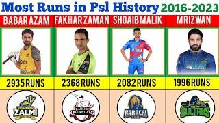 Most Runs in PSL History 2016-2023  Top 50 Batsmen of PSL  PSL 2024 I Best Comparison