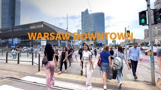 Walking Tour Downtown - Warsaw City Poland  4K 60fps City Walk - Travel Walk Tour