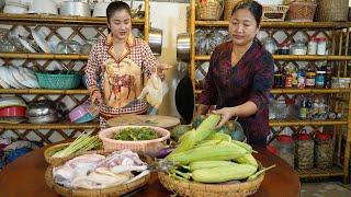 Sreypov Life Show Country family harvest vegetable and cook for dinner - Healthy food cooking