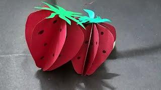 3D strawberry craft# Paper craft# 3D paper fruits# fun with paper# strawberry with paper# DIY