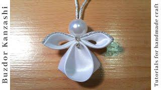 DIY Kanzashi angyal 01  Kanzashi angel 01- satin ribbon angel  Karácsonyfadísz készítése