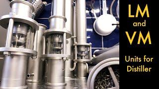 Liquid and vapour management units LM and VM for distiller column