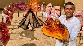 Amazing Iraqi Style Grilled Fish Around Charcoal and wood Fire  Iraqi BBQ Fish Masgouf  Fish Sajji