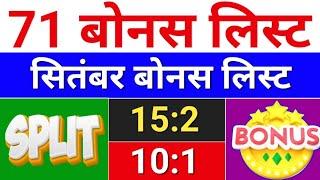 71 Bonus लिस्ट सितंबर. September bonus list. bonus share latest news . #bonus  #stocksplit