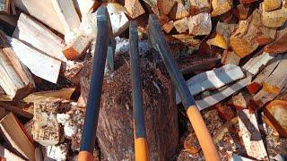 Polttopuun tekoamaking firewood fiskars X17 VS X15 axe