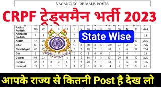 CRPF Tradesman State Wise Vacancy 2023  CRPF Tradesman Bharti 2023  CRPF Bharti 2023  बड़ी खबर