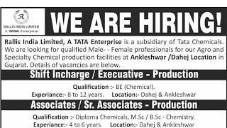 Rallis Tata Group Tata Steel IOL L&T DCM   Jobs  Freshers & Exp  Recruitment  Date- 2024