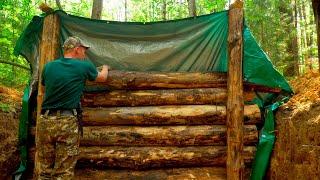BUILDING a log underground house for SURVIVAL. A DUGOUT in a wild forest. ep.3