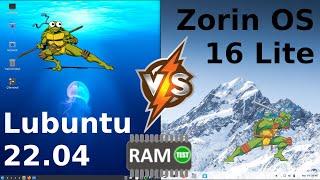 Lubuntu 22.04 vs Zorin OS 16 Lite Edition RAM Usage