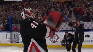 The Senators and Sabers congratulate Craig Anderson as he plays his final NHL game