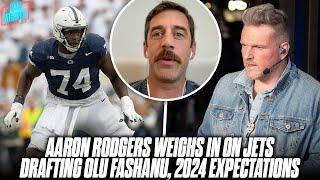 Aaron Rodgers Weighs In On Jets Trading Back Taking OT Olu Fashanu  Pat McAfees Draft Spectacular