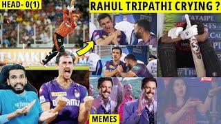 RAHUL TRIPATHI RUNOUT  STARC BOWLED HEAD   KKR VS SRH QUALIFIER 2024