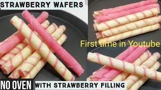 Crispy Strawberry Wafer Rolls with Strawberry Filling & Without Oven Strawberry Cigarette Cookies.