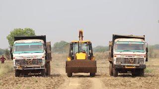 JCB 3dx Backhoe Loading Black Mud in Tata 2518 Truck and Tata Dump Truck