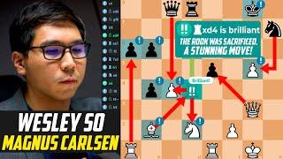 Fantastic game Wesley So *DOMINATES* Magnus Carlsen with 2 Brilliant Moves - Main Event 2023