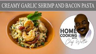 Creamy Garlic Shrimp and Bacon Pasta