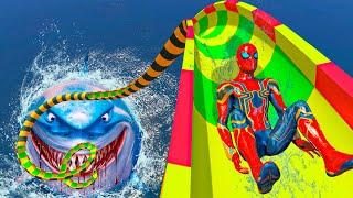 Spiderman in water slidesEpic Ragdoll Physics GTA 5 Ep.129 #waterslide #ragdoll #spiderman