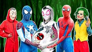 PRO 5 SUPERHERO TEAM  Spider-Mans Wife Gives Birth & BLUE is New Color SuperHero ?? - Bunny Life
