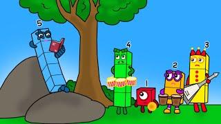 Numberblocks 5 prefers reading books to band practice - Numberblocks fanmade coloring story