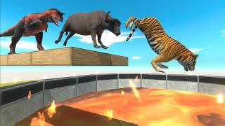 Dinosaurs Race with Animals - Jump Over Lava Hole