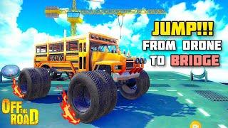 HARD STUNT JUMP FROM DRONE TO THE BRIDGE  OFF THE ROAD OPEN WORLD DRIVING GAME