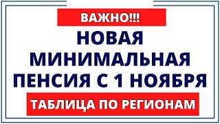 НОВАЯ Минимальная пенсия с 1 ноября ТАБЛИЦА ПО РЕГИОНАМ