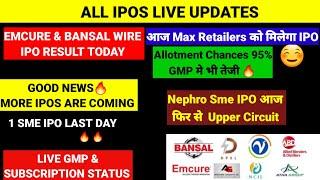 EMCURE AND BANSAL WIRE IPO RESULT ●NEW SME IPO ●ALL IPOS LIVE GMP#smeipo #gmp NEPHRO SME 