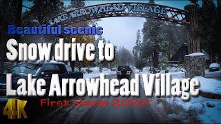 Beautiful scenic snow drive to Lake Arrowhead village CA in 4K